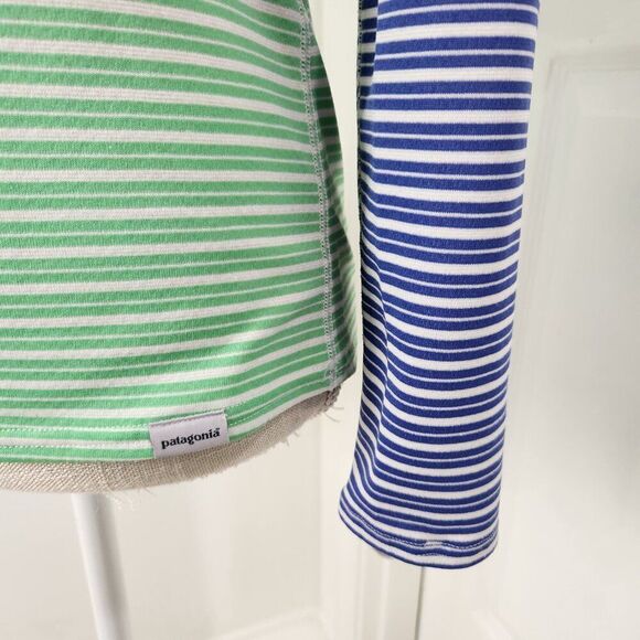 Patagonia Top Womens XS Green Striped Capilene 3 Midweight 1/4 Zip Baselayer - Picture 5 of 15